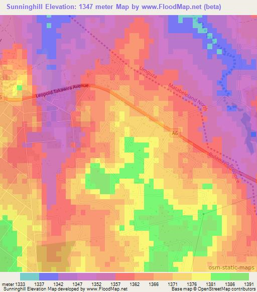 Sunninghill,Zimbabwe Elevation Map