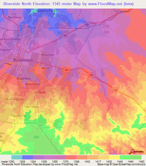 Riverside North,Zimbabwe Elevation Map