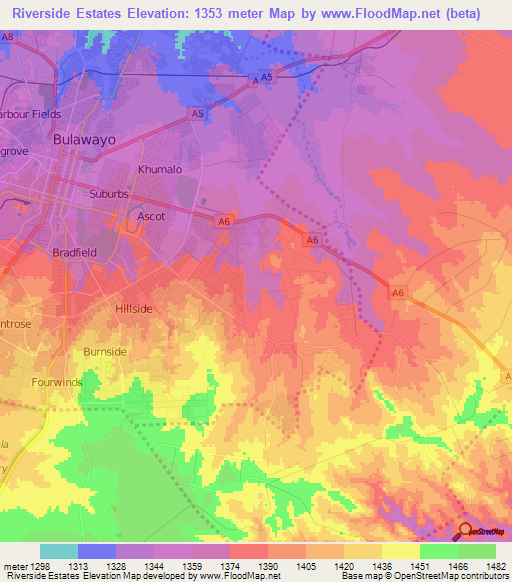 Riverside Estates,Zimbabwe Elevation Map