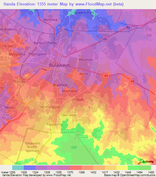 Ilanda,Zimbabwe Elevation Map