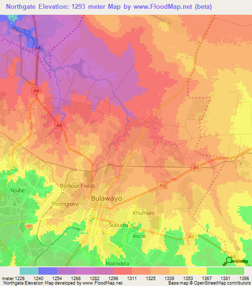 Northgate,Zimbabwe Elevation Map