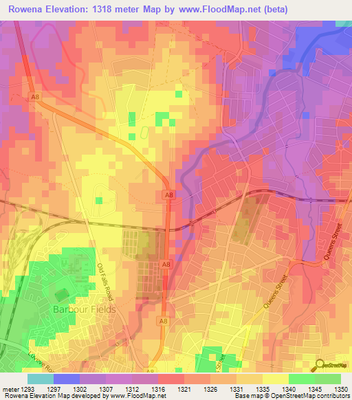 Rowena,Zimbabwe Elevation Map