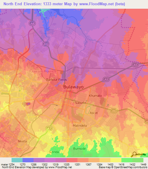 North End,Zimbabwe Elevation Map