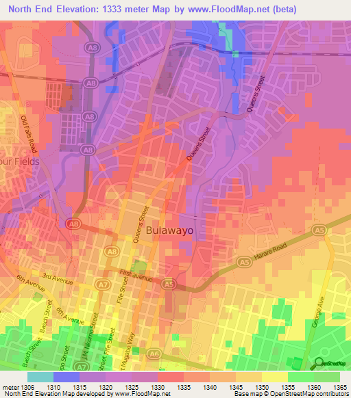 North End,Zimbabwe Elevation Map