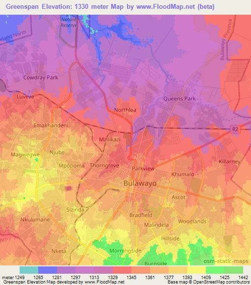 Greenspan,Zimbabwe Elevation Map