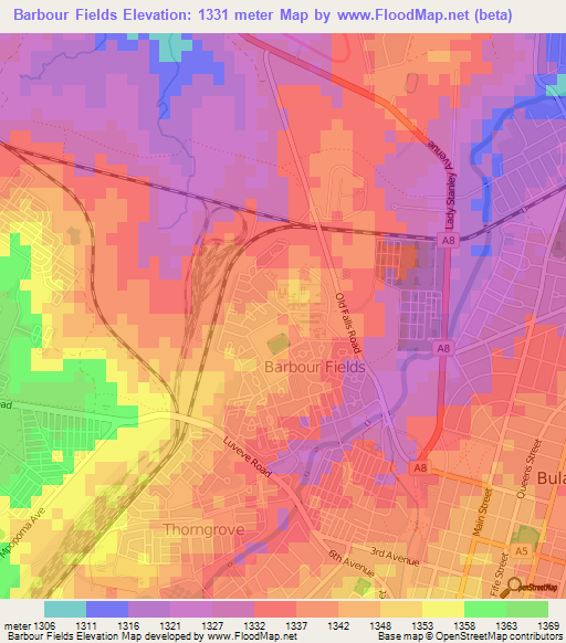 Barbour Fields,Zimbabwe Elevation Map