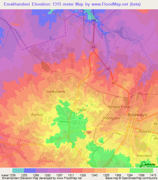 Emakhandeni,Zimbabwe Elevation Map