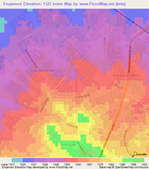 Enqameni,Zimbabwe Elevation Map