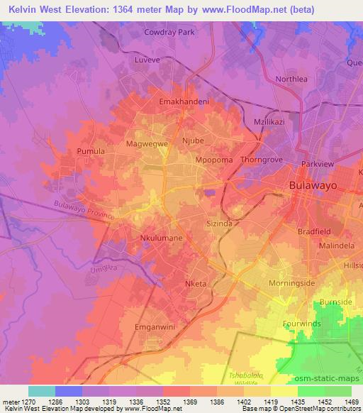 Kelvin West,Zimbabwe Elevation Map