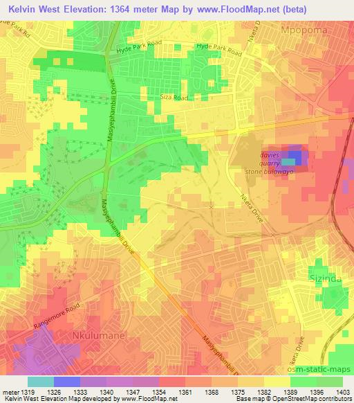 Kelvin West,Zimbabwe Elevation Map