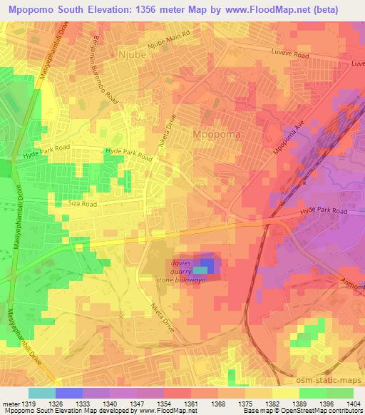 Mpopomo South,Zimbabwe Elevation Map