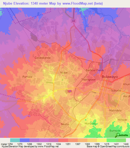 Njube,Zimbabwe Elevation Map