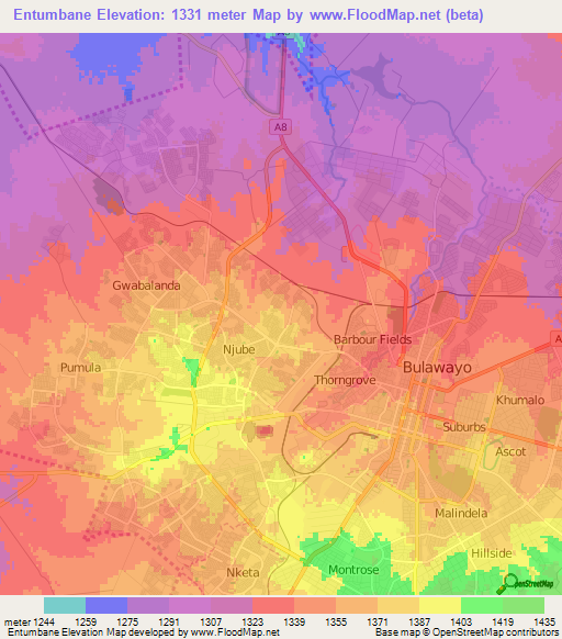 Entumbane,Zimbabwe Elevation Map