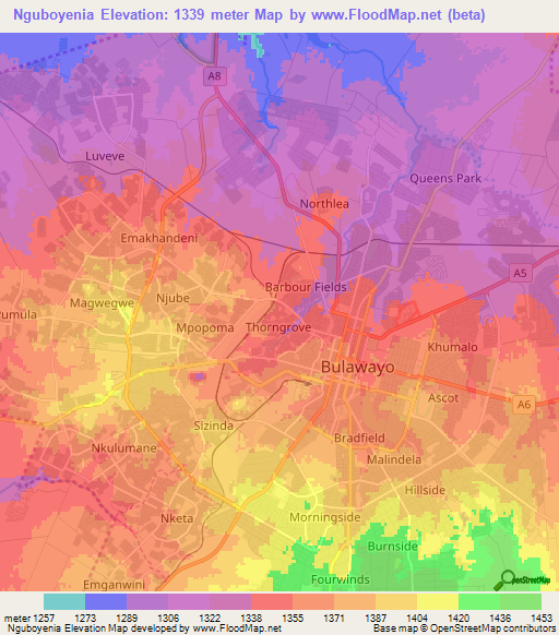 Nguboyenia,Zimbabwe Elevation Map