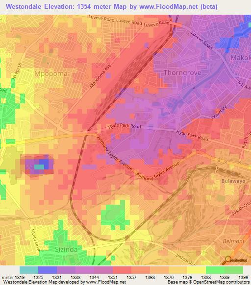 Westondale,Zimbabwe Elevation Map