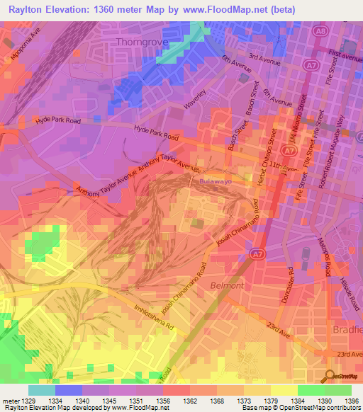 Raylton,Zimbabwe Elevation Map