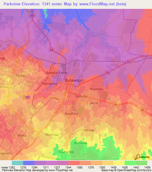 Parkview,Zimbabwe Elevation Map