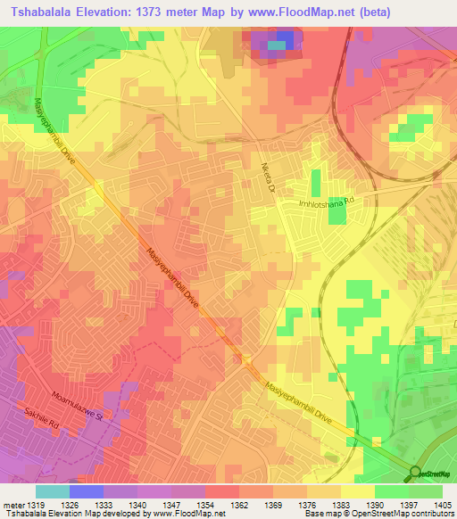 Tshabalala,Zimbabwe Elevation Map