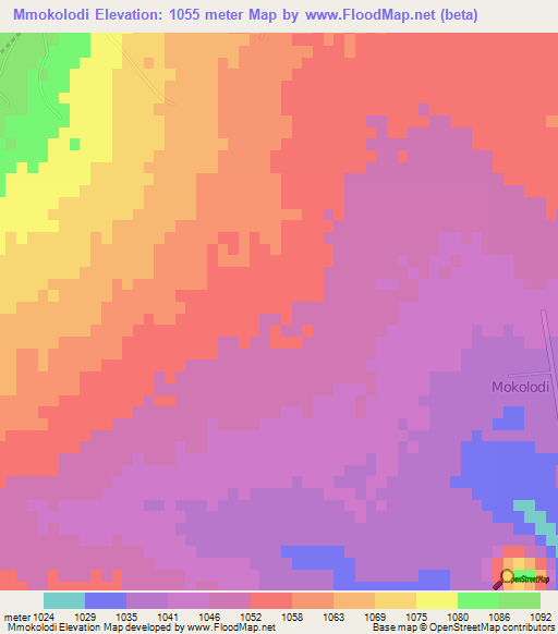 Mmokolodi,Botswana Elevation Map