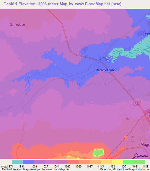 Gaphiri,Botswana Elevation Map