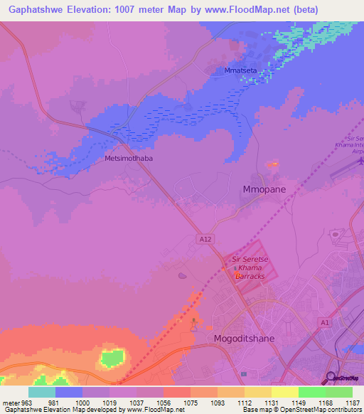 Gaphatshwe,Botswana Elevation Map