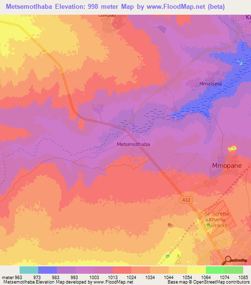 Metsemotlhaba,Botswana Elevation Map