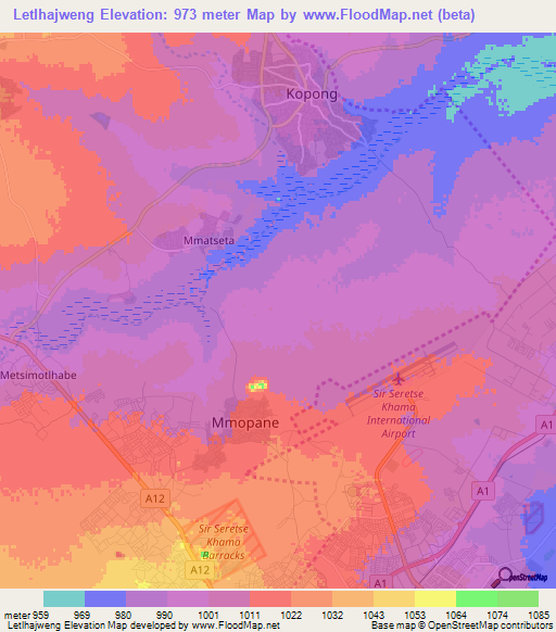 Letlhajweng,Botswana Elevation Map
