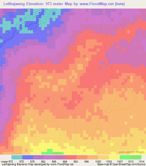 Letlhajweng,Botswana Elevation Map