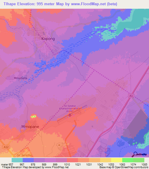 Tlhape,Botswana Elevation Map