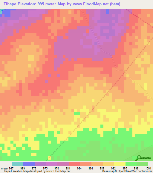 Tlhape,Botswana Elevation Map