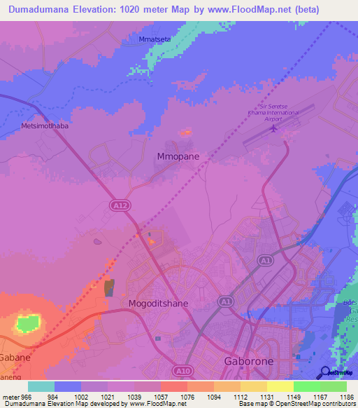 Dumadumana,Botswana Elevation Map