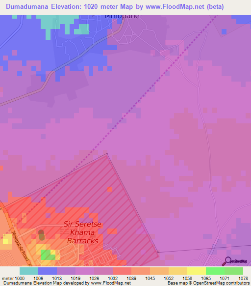 Dumadumana,Botswana Elevation Map