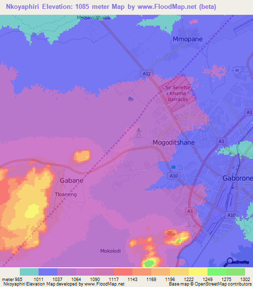Nkoyaphiri,Botswana Elevation Map
