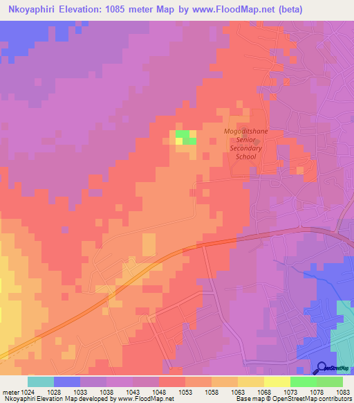 Nkoyaphiri,Botswana Elevation Map