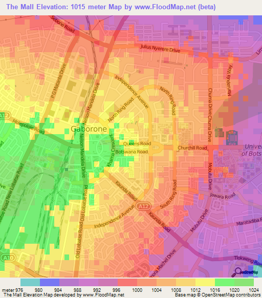 The Mall,Botswana Elevation Map