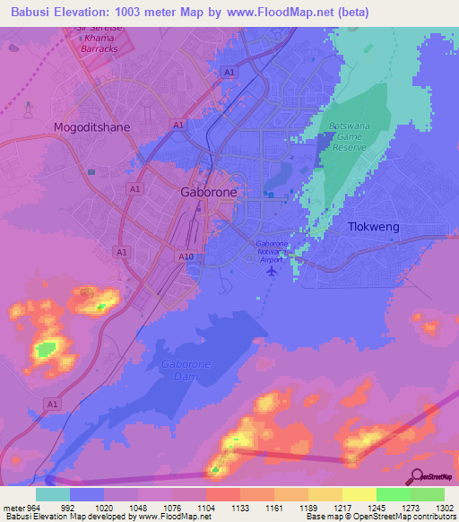 Babusi,Botswana Elevation Map