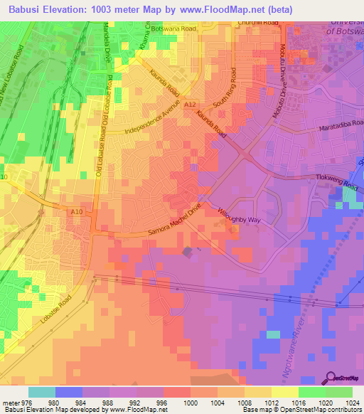 Babusi,Botswana Elevation Map