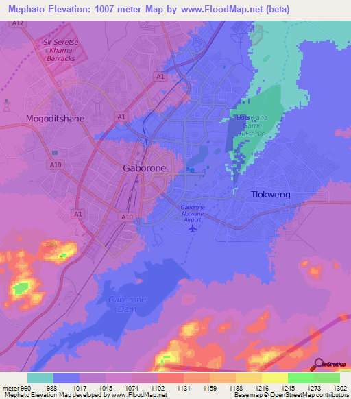Mephato,Botswana Elevation Map