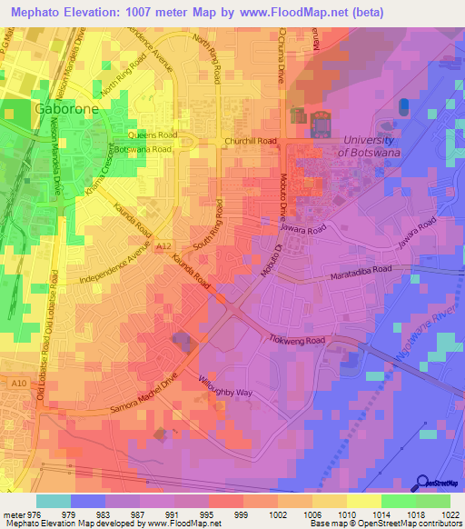 Mephato,Botswana Elevation Map