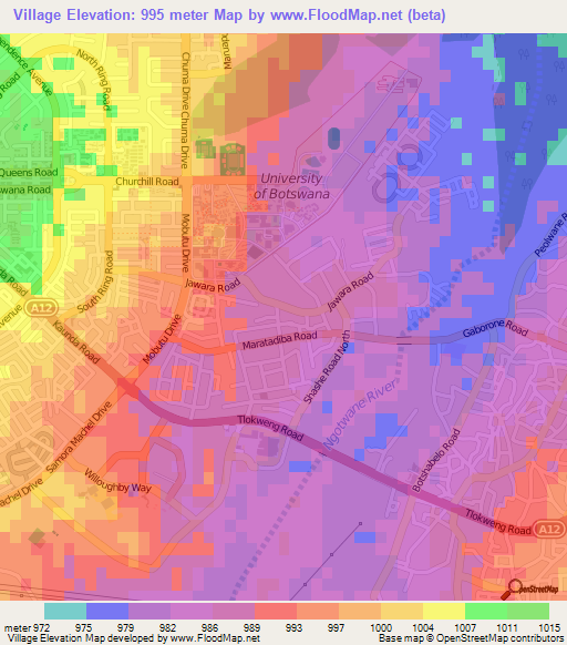 Village,Botswana Elevation Map