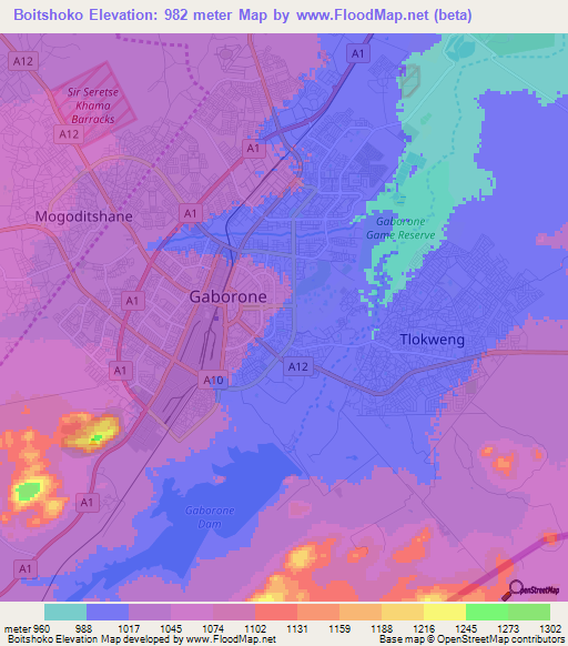 Boitshoko,Botswana Elevation Map