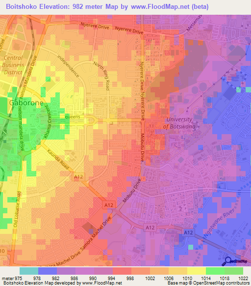 Boitshoko,Botswana Elevation Map