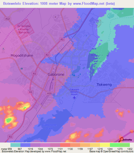 Botswelelo,Botswana Elevation Map