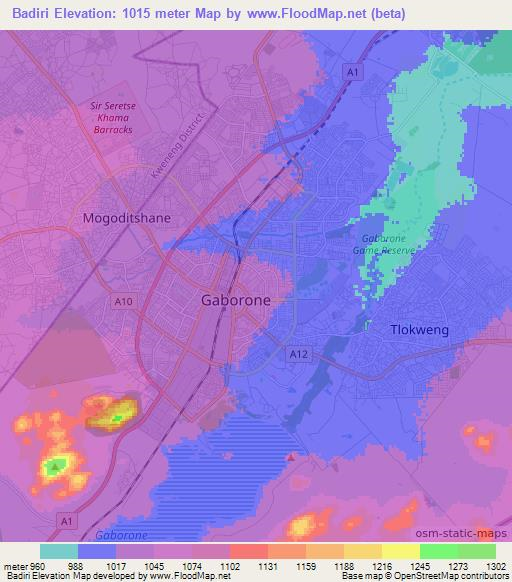 Badiri,Botswana Elevation Map
