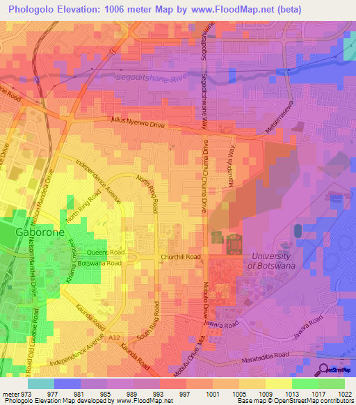 Phologolo,Botswana Elevation Map