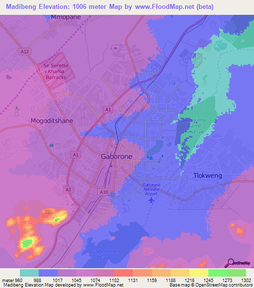 Madibeng,Botswana Elevation Map