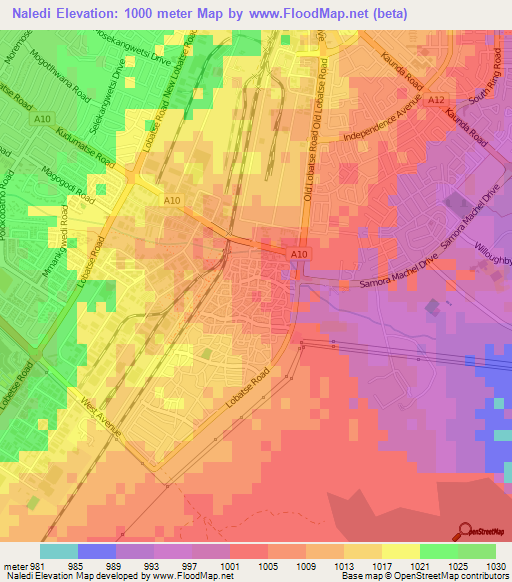 Naledi,Botswana Elevation Map