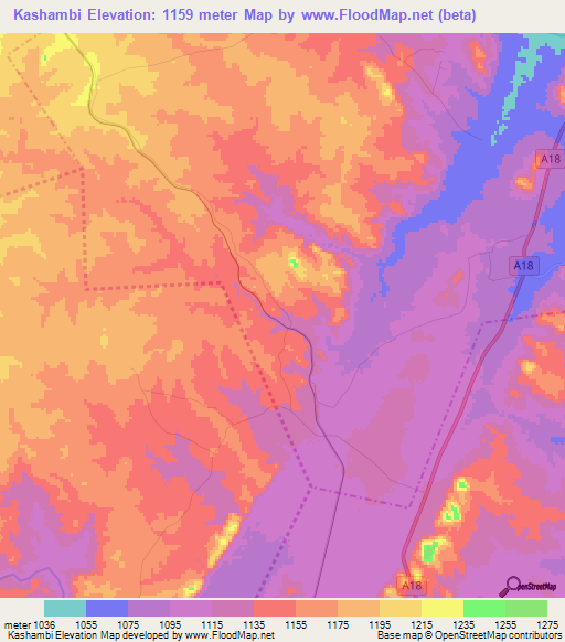 Kashambi,Zimbabwe Elevation Map