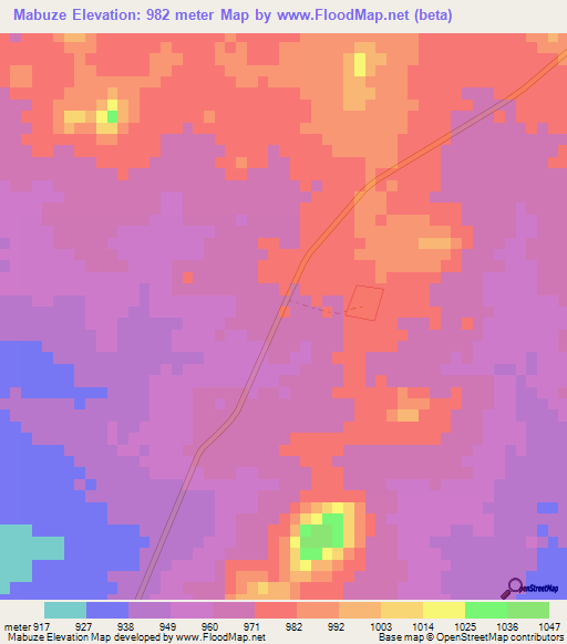 Mabuze,Zimbabwe Elevation Map