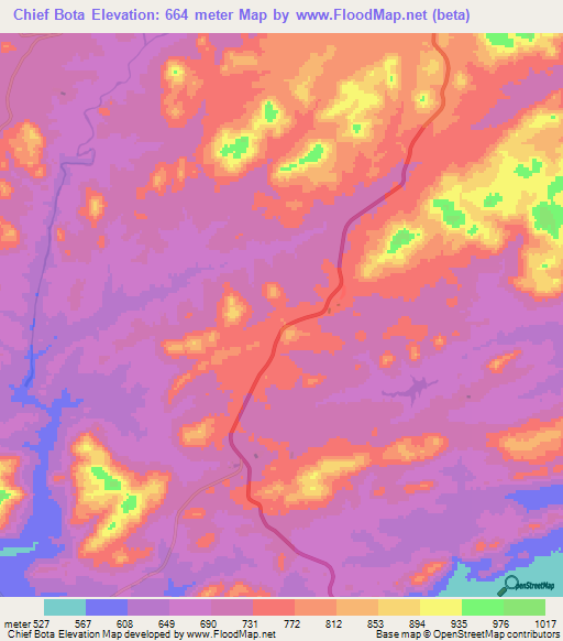 Chief Bota,Zimbabwe Elevation Map